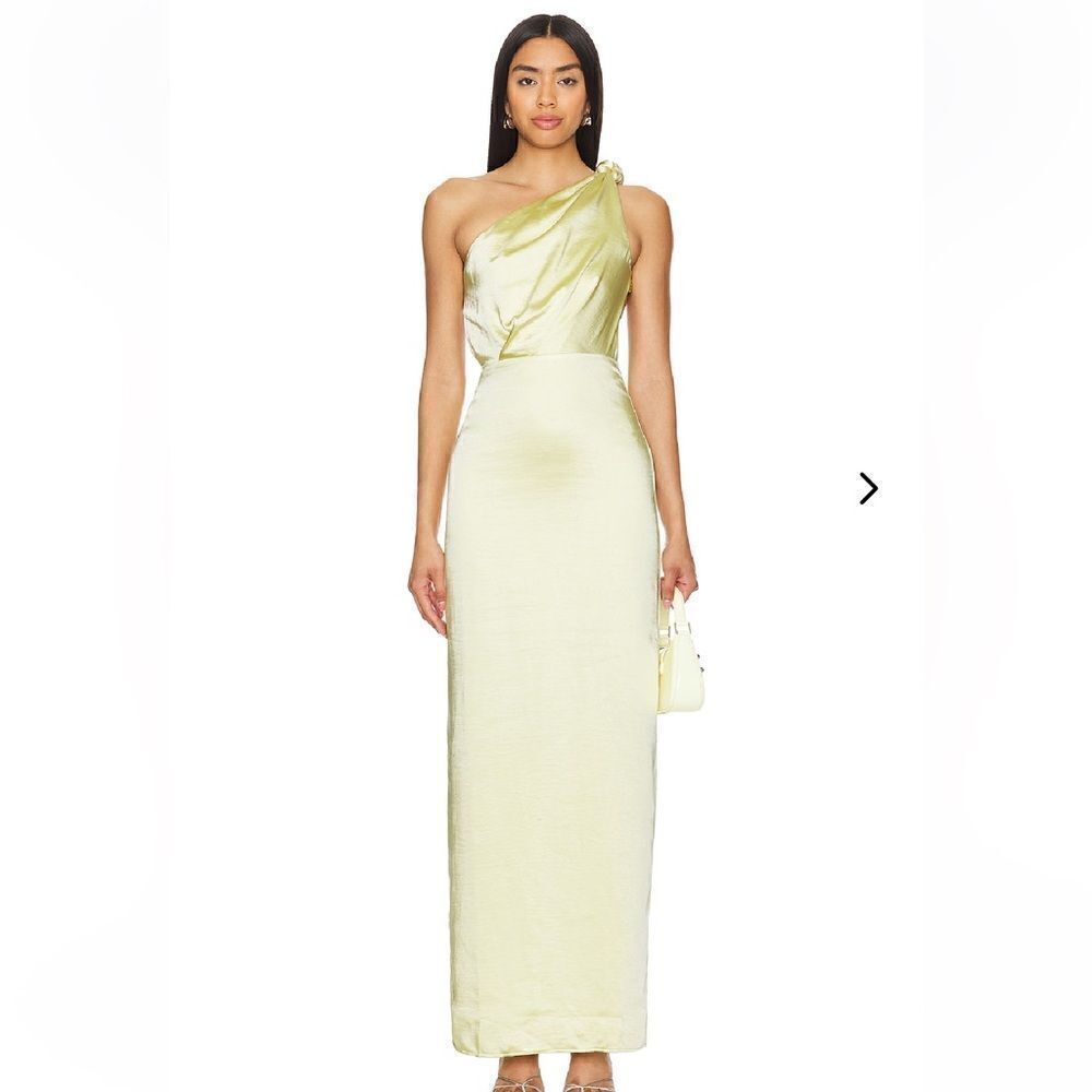 Lovers And Friends Bella Gown baby yellow satin maxi slip dress wedding Revolve